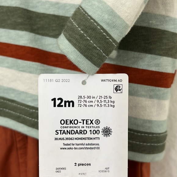 Carters baby outfit set 12 months hoodie top and pants. Green teal rust colored - Picture 5 of 10